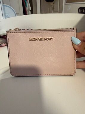 Michael Kors Blush Pink Saffiano Card Case Wallet with Gold Logo